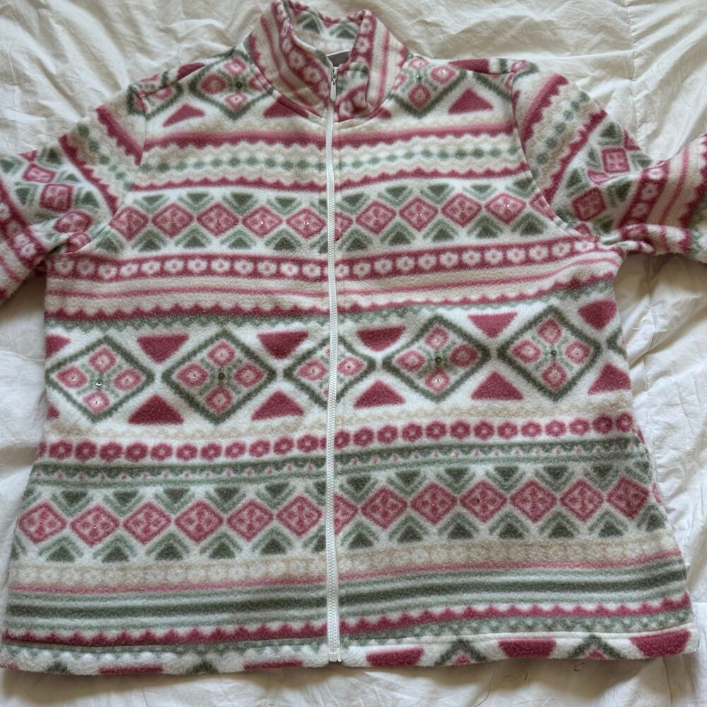 Alfred Dunner full zip fleece jacket womens M‎ geometric multicolor pastel soft - Picture 7 of 15